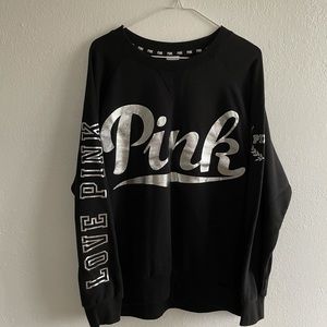 VS pink sweatshirt sz large black w/ silver foil